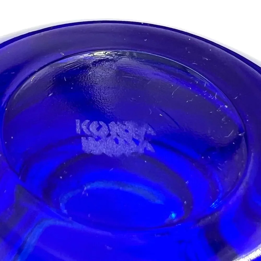 KOSTA BODA Cobalt Blue Swirl Crystal Tealight Votive Candle Holder Art Glass